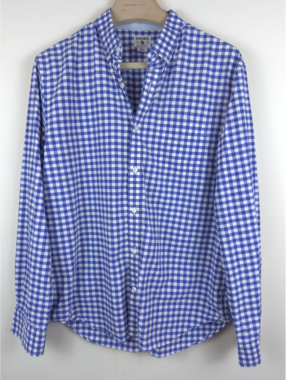 Bonobos Blue White Gingham Check 100% Cotton Button Down Shirt Men’s L